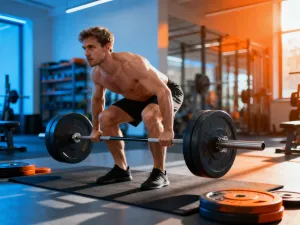 Kobieta w stroju sportowym wykonuje prawidłową deskę na macie w jasnym studio fitness.