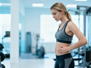 Wysportowana kobieta w profesjonalnym stroju do treningu EMS ćwiczy w nowoczesnym studio fitness.
